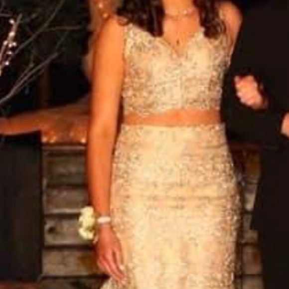 Two piece golf mermaid prom dress with train - Picture 2 of 2